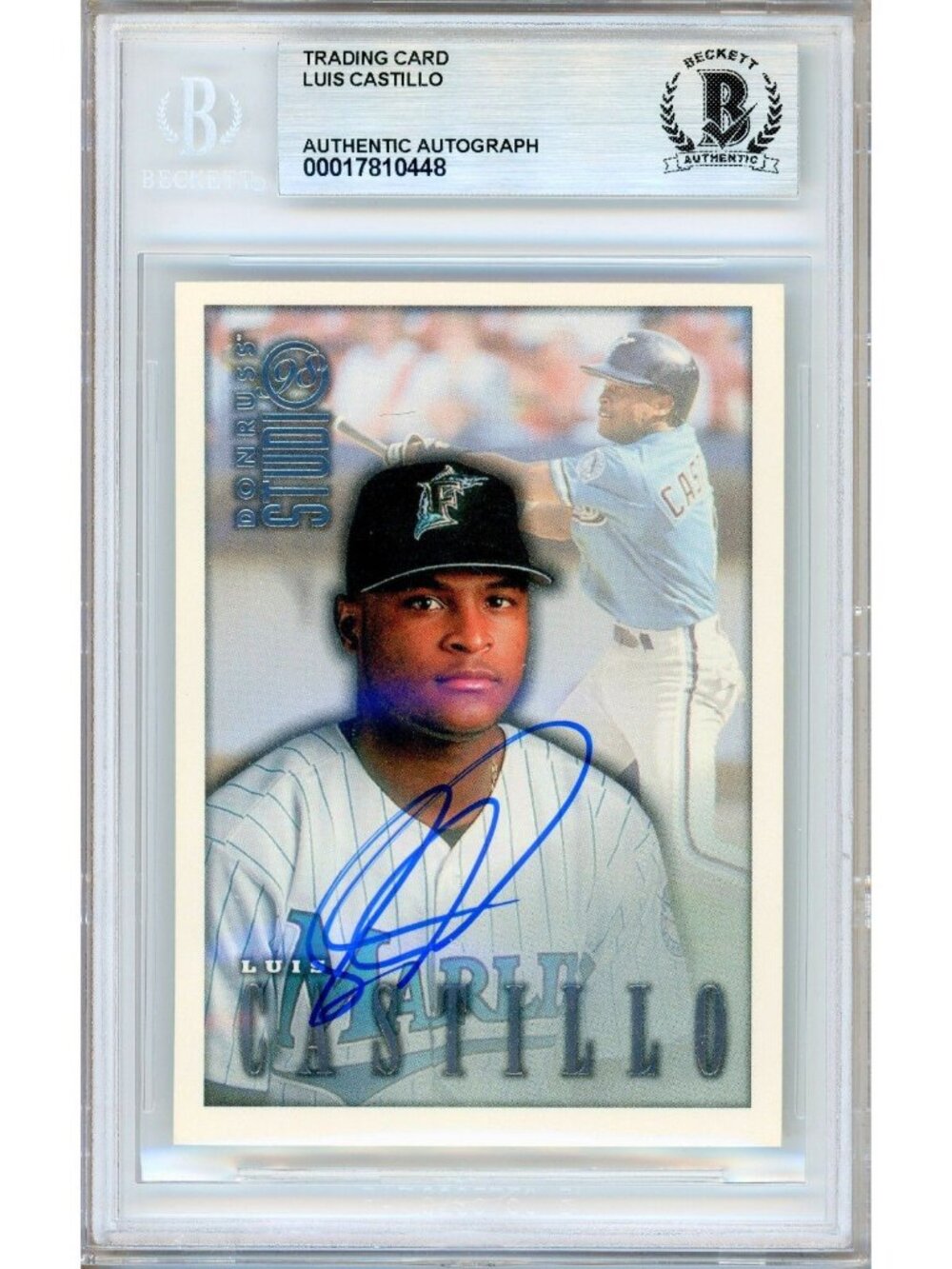 Luis Castillo Signed 1998 Donruss Studio #197 Florida Marlins BAS Slab Auto MLB